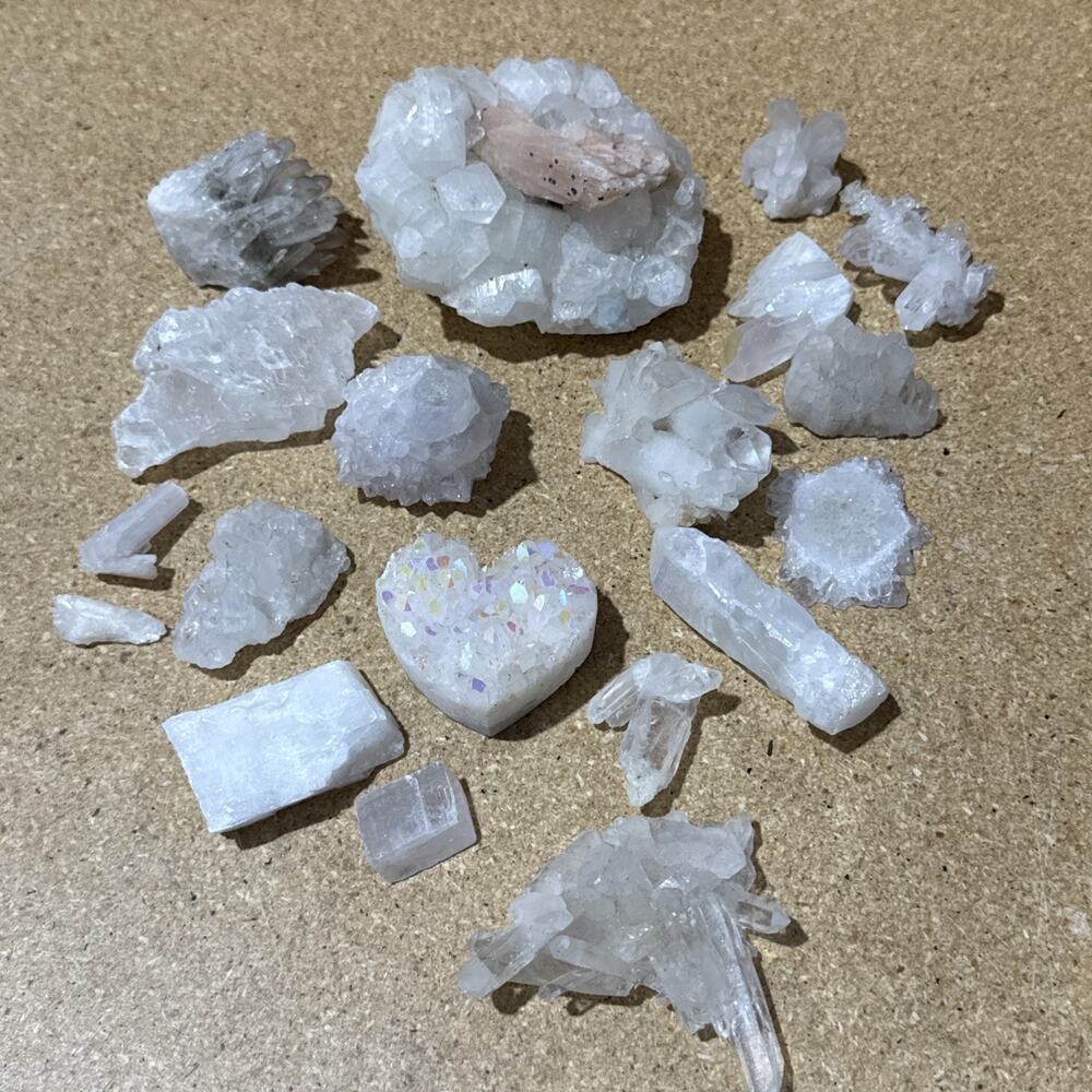 Mixed Crystal & Mineral Lot – Quartz Clusters, Selenite, Druzy Heart & Specimens
